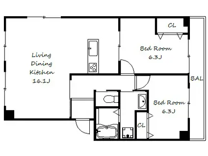 灘ハイツ(2LDK/3階)の間取り写真