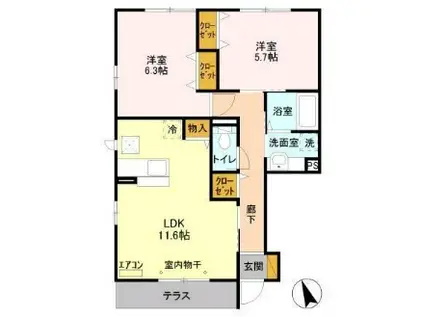 ボナール酒井根 1号棟(2LDK/1階)の間取り写真