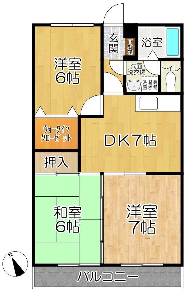 ヒルズ守恒(3DK/1階)の間取り写真