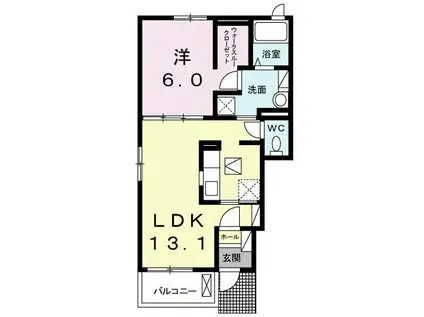 グランフェリシアB(1LDK/1階)の間取り写真