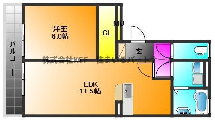 リーベ B棟(1LDK/3階)の間取り写真