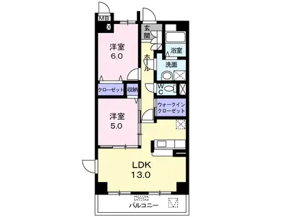 プレジールII(2LDK/2階)の間取り写真