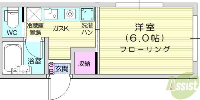 プランドビル銀杏町(1K/4階)の間取り写真