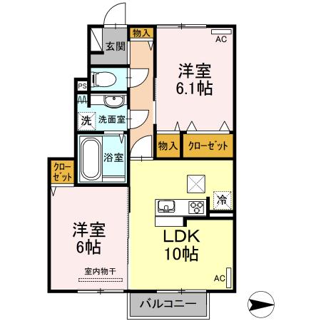 イーグルネスト A(2LDK/1階)の間取り写真