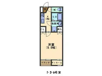 ドリーム・アイビー(1K/2階)の間取り写真