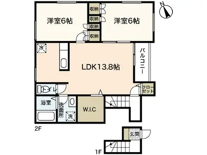 ベルジュ亀山(2LDK/2階)の間取り写真