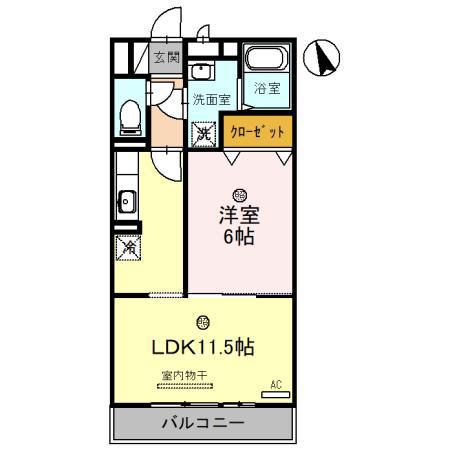 クレセント(1LDK/3階)の間取り写真