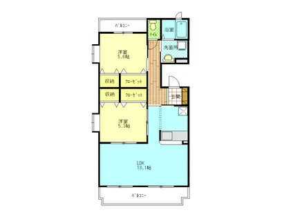 近鉄山田線 宮町駅 徒歩38分 5階建 築22年(2LDK/3階)の間取り写真