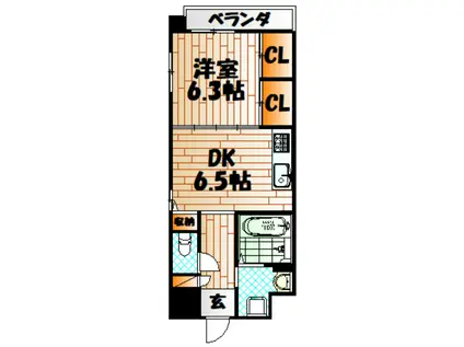 サンシャイン・キャナル小倉(1DK/2階)の間取り写真