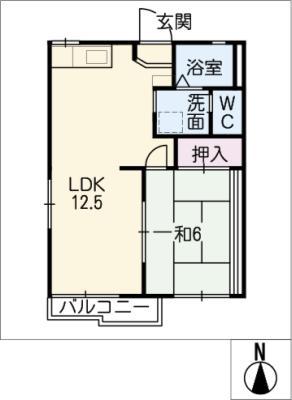 グリーンステージ白山B棟(1LDK/1階)の間取り写真