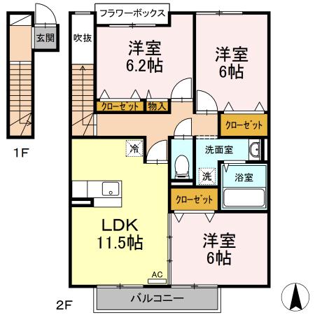ロイヤルコートもえぎ台(3LDK/2階)の間取り写真