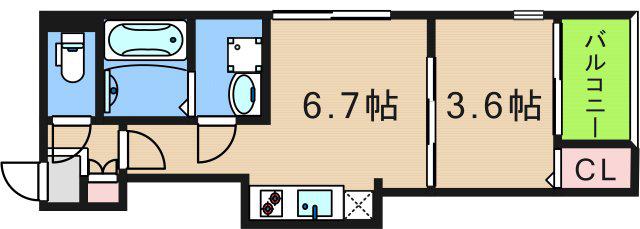 レーベンハイム西加賀谷(1DK/2階)の間取り写真