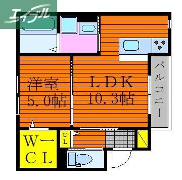 RIAN伊福町(1LDK/2階)の間取り写真