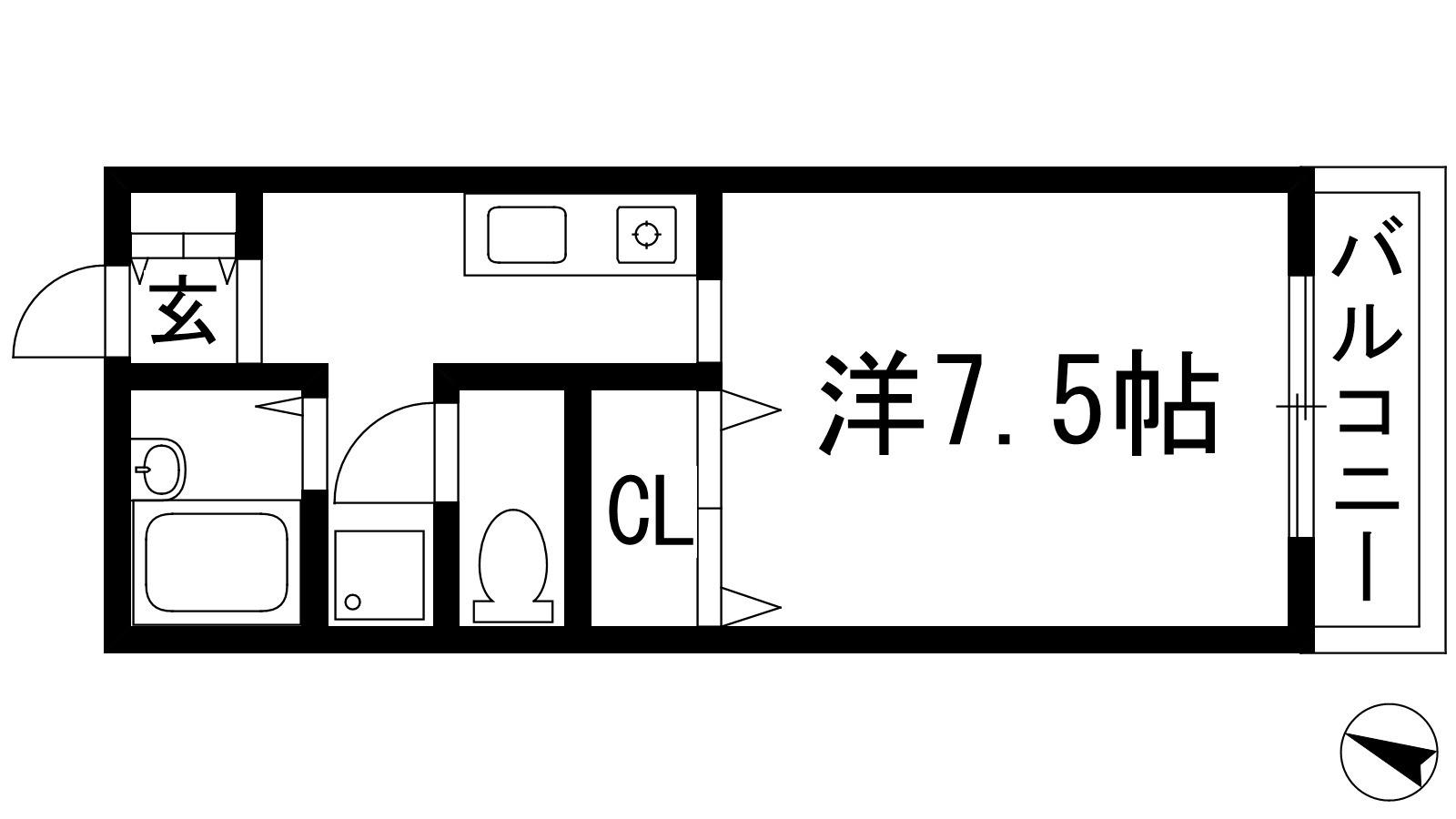 メイプルヒル(1K/1階)の間取り写真