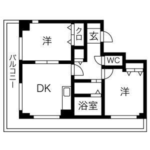 フリューゲル高砂(2LDK/4階)の間取り写真