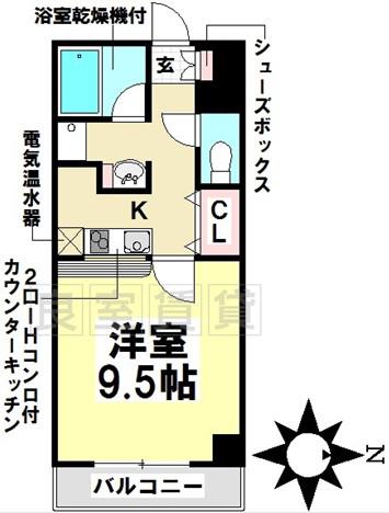 グリーンパーク新瑞(1K/4階)の間取り写真