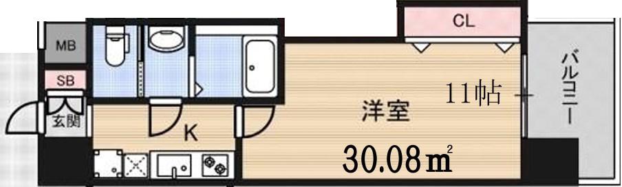 LUXE新大阪イーストII(1K/8階)の間取り写真