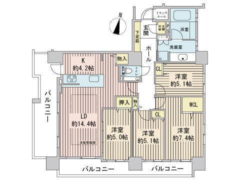 クリオ円山鳥居前(4LDK/4階)の間取り写真