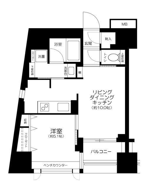 ベルジェンド文京千駄木ノーブル(1LDK/4階)の間取り写真