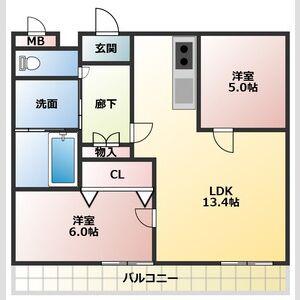ハイツ幹(2LDK/1階)の間取り写真