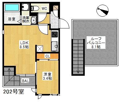 GRANDTIC M-1ST(1LDK/2階)の間取り写真