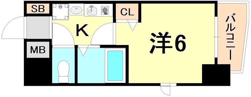 エステムコート神戸元町通(1K/2階)の間取り写真
