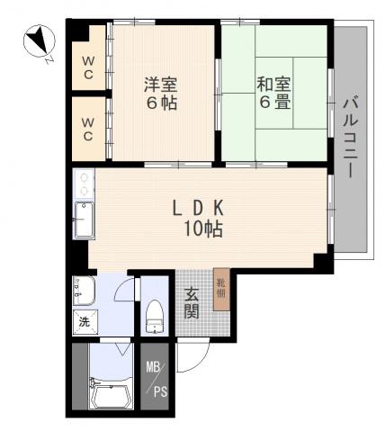 第二アリメントビル(2LDK/3階)の間取り写真