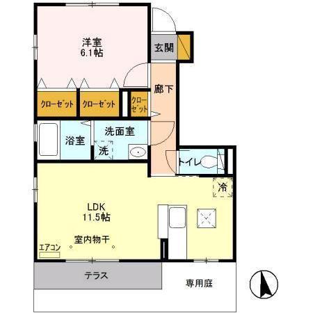 フェリーチェヴィータC(1LDK/1階)の間取り写真