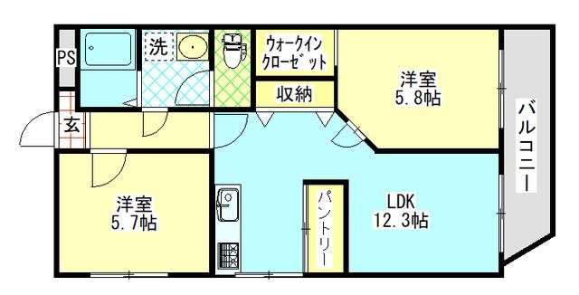 コーポサチ(2LDK/3階)の間取り写真
