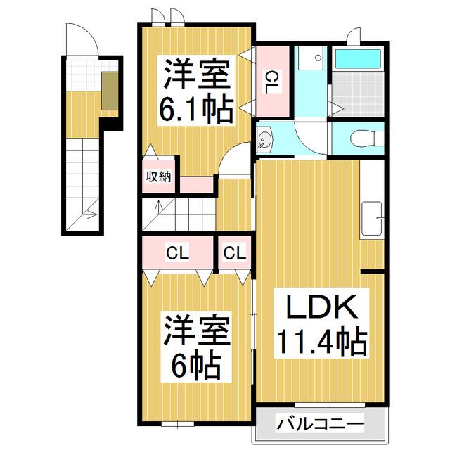 ブル- ヘブン(2LDK/2階)の間取り写真