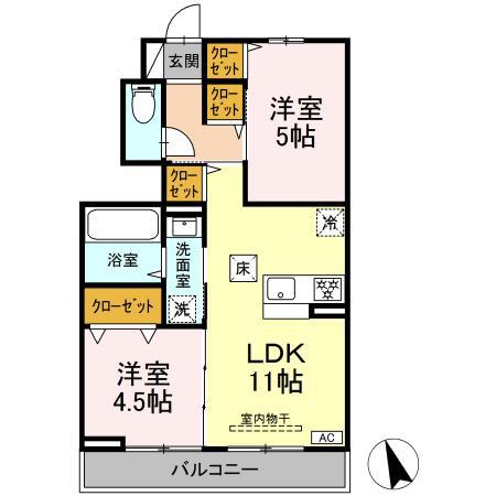 エクラン ウルー湘南N(2LDK/1階)の間取り写真
