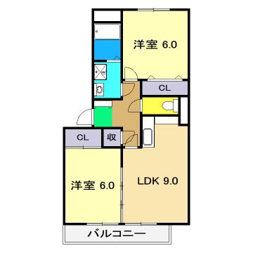 フォンテーヌ竹島(2LDK/2階)の間取り写真