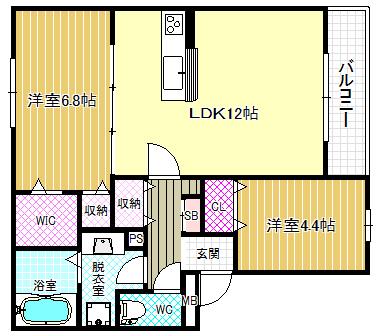 ウエストキューブ(2LDK/1階)の間取り写真
