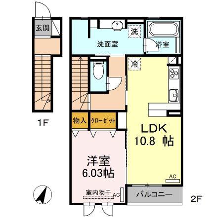サニープレイス十一屋A棟(1LDK/2階)の間取り写真
