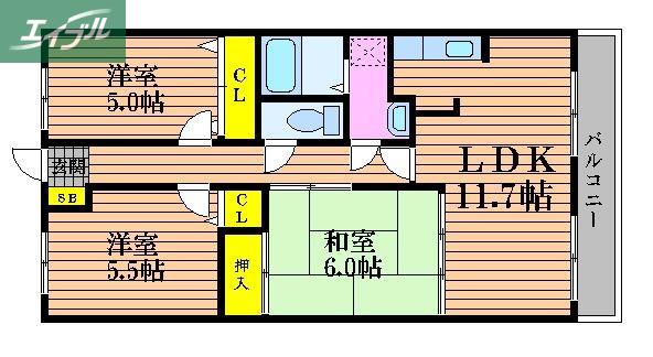 スカール十日市西町(3LDK/3階)の間取り写真