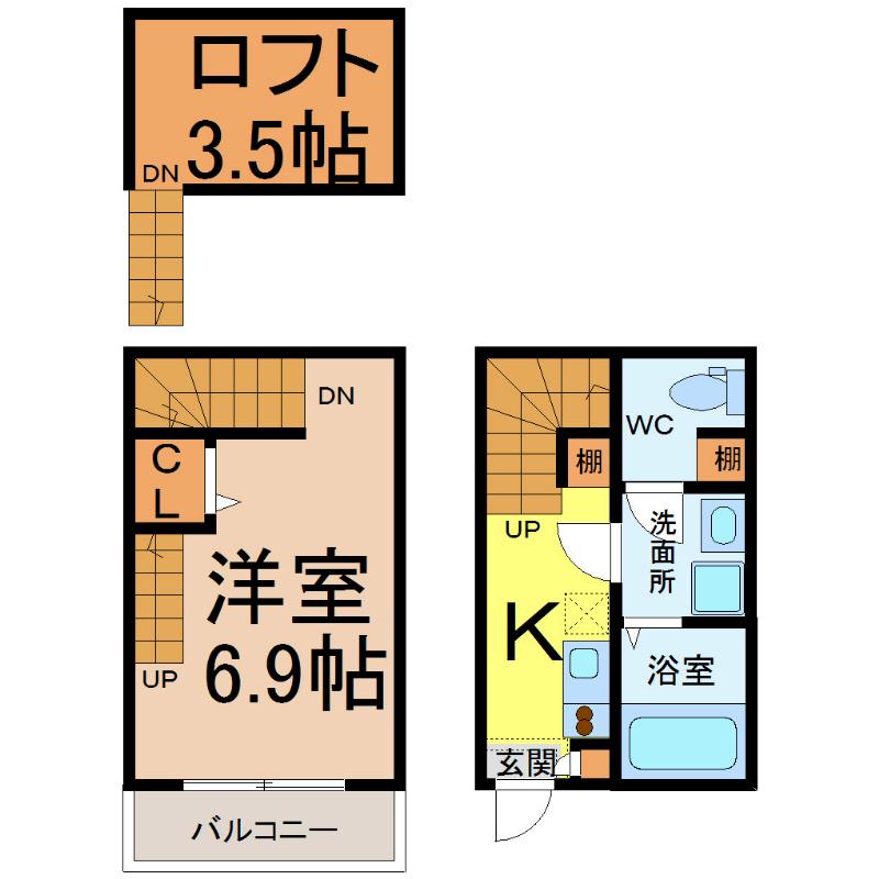 K FLAT(1K/1階)の間取り写真