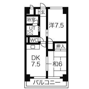 コスモハイム七番町(2DK/4階)の間取り写真