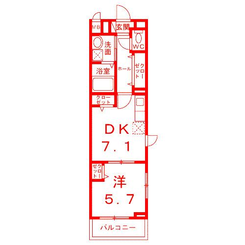 エトワールガーデン(1DK/2階)の間取り写真