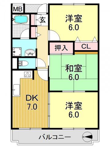 パラシオン平野(3DK/5階)の間取り写真