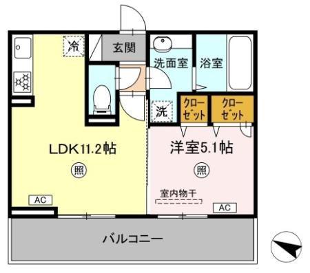 TORISIA古閑(1LDK/3階)の間取り写真