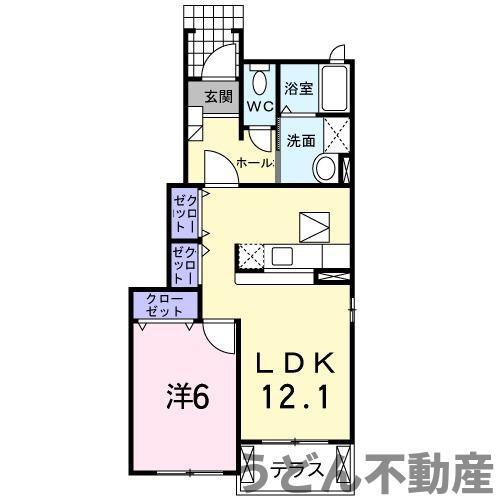 メゾンハナブサA(1LDK/1階)の間取り写真