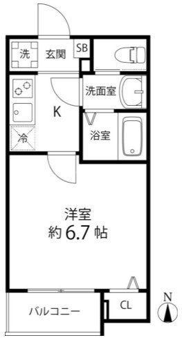 TS CUORE六町II(1K/2階)の間取り写真