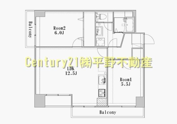 第17上野ビル(2LDK/6階)の間取り写真