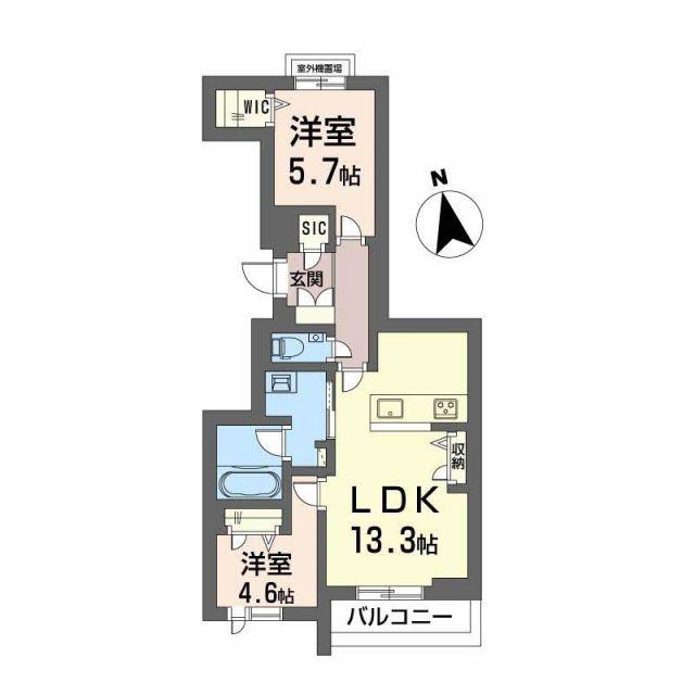 シャトル牛田旭(2LDK/2階)の間取り写真
