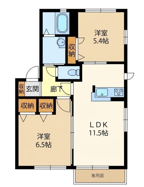 NAハイツⅡ(2LDK/1階)の間取り写真