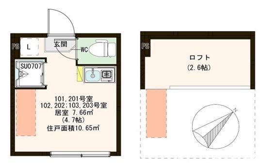 ハーモニーテラス南長崎III(ワンルーム/2階)の間取り写真
