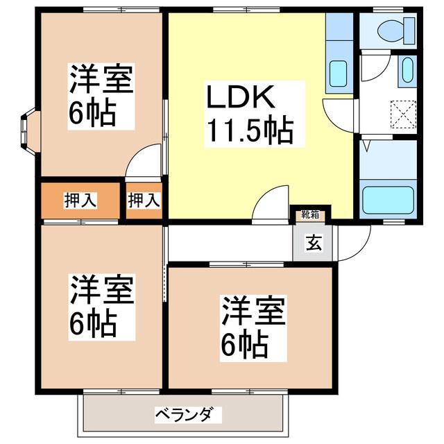 サンビレッジ三本柳 B棟(3LDK/2階)の間取り写真