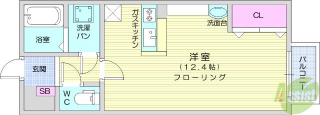 サニープレイス山手町Ⅱ(ワンルーム/1階)の間取り写真