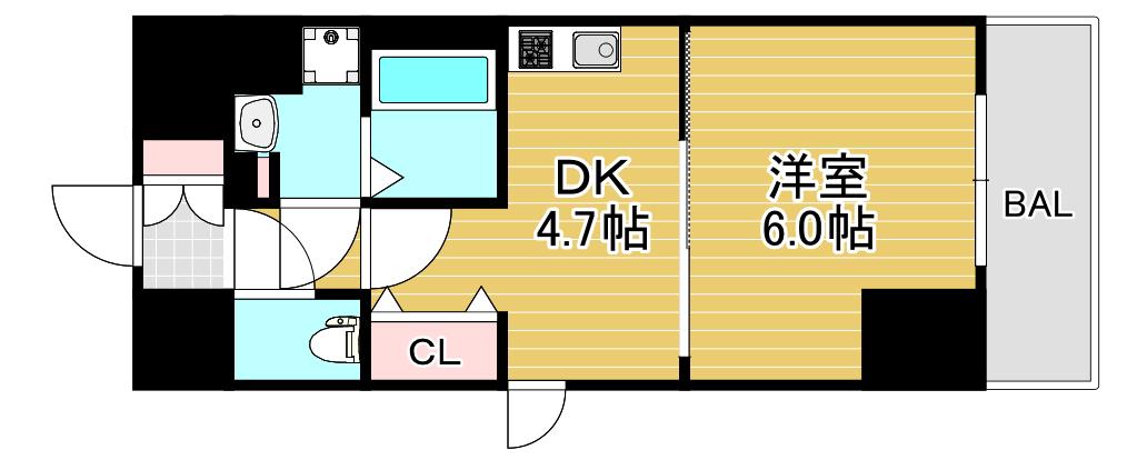 ファーストステージ梅田ウエスト(1DK/12階)の間取り写真