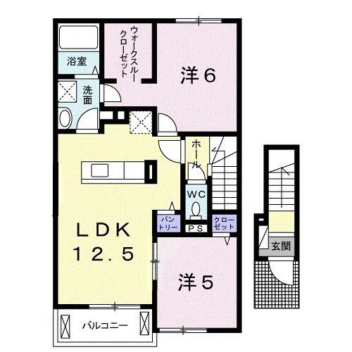 シャトレ・カズA(2LDK/2階)の間取り写真